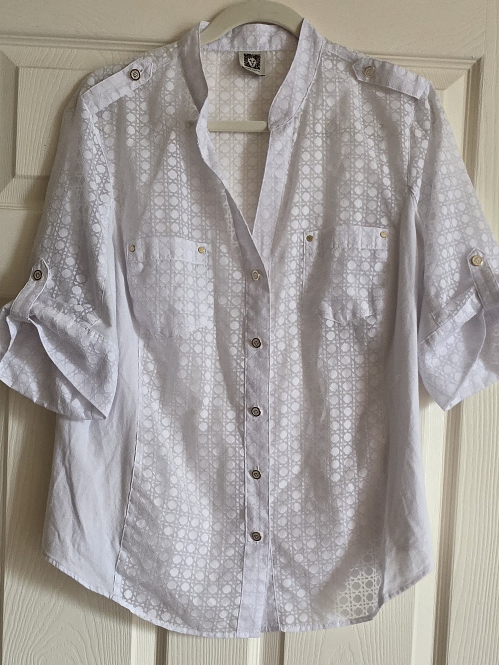 Anne Klein White Eyelet Button-Front Blouse Size Large